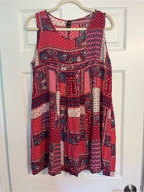 Emery Rose Sleeveless Red Paisley Patchwork Mini Dress